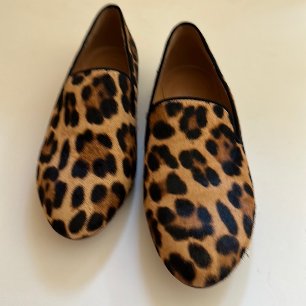 J Crew Leopard Calf Hair Loafer
